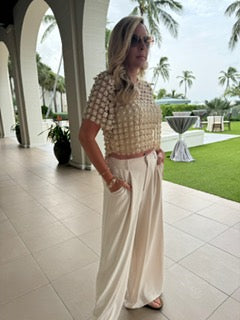 Tan Beaded Pearl Top