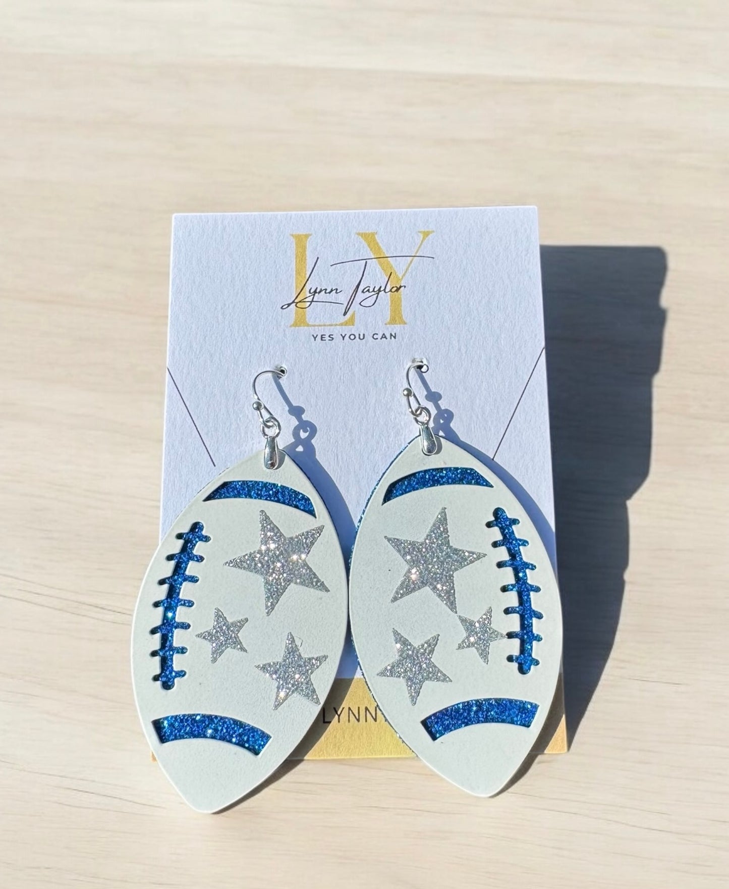 Blue and White Star Football Earrings