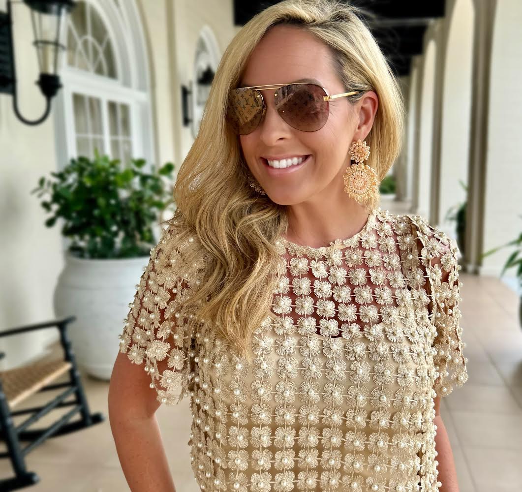 Tan Beaded Pearl Top