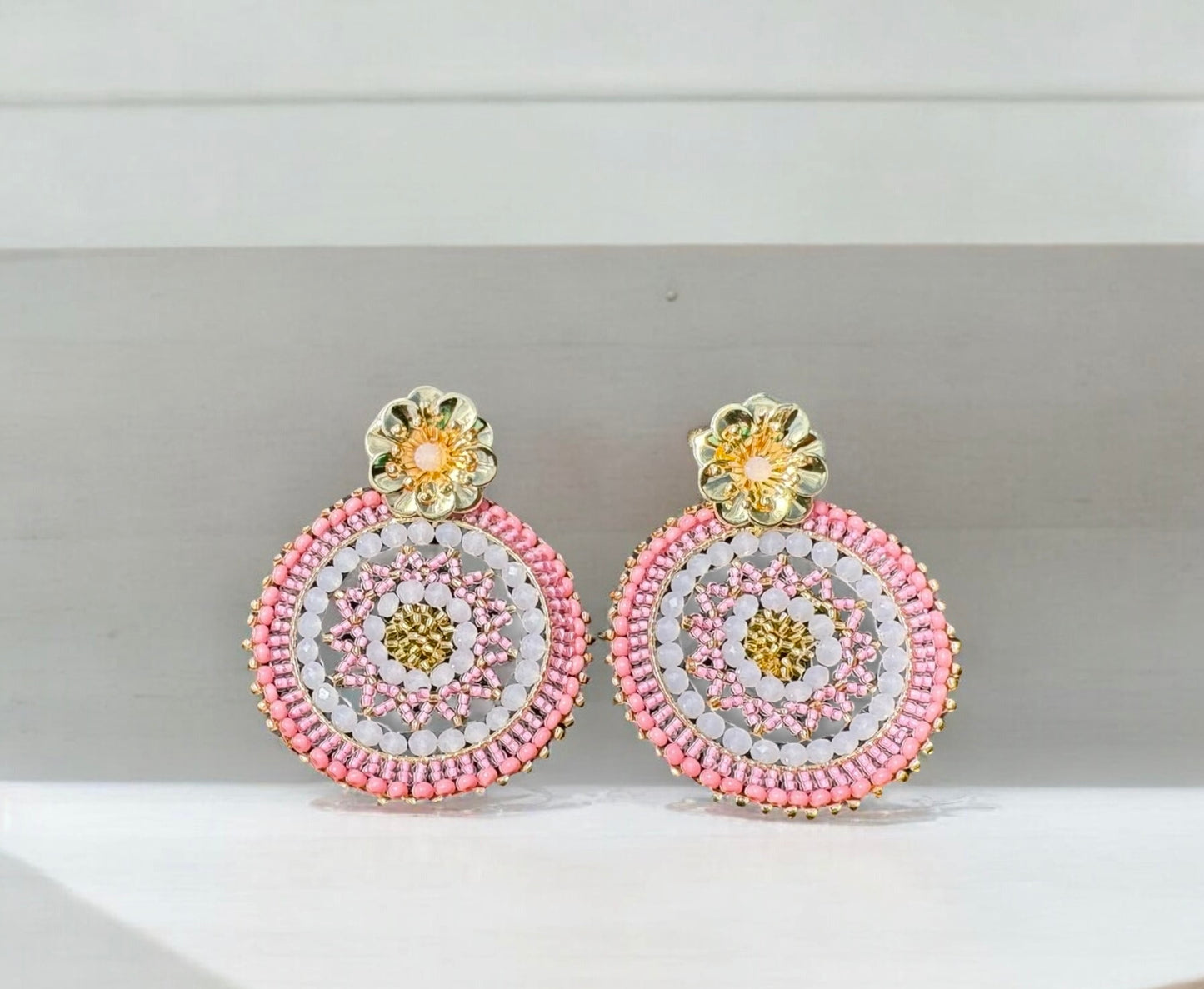 Beaded Pink & Gold Earrings