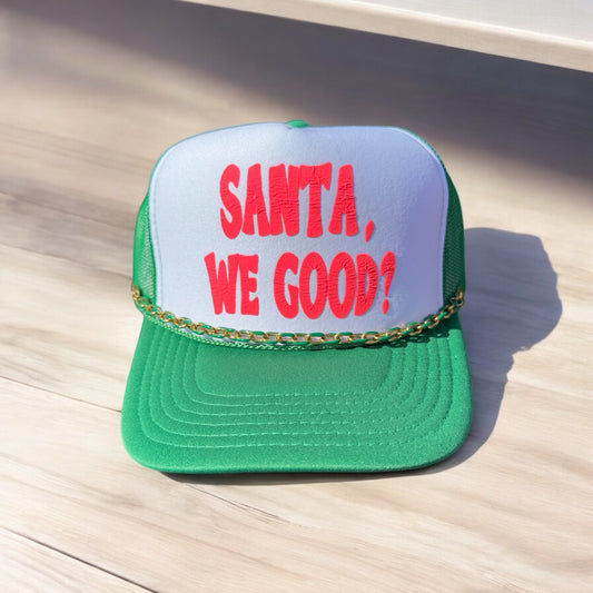 Hot Pink/Green- Santa We Good? - Trucker Hat with Chain