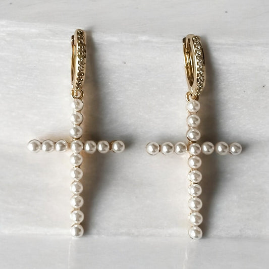 Cross Pearl Earings