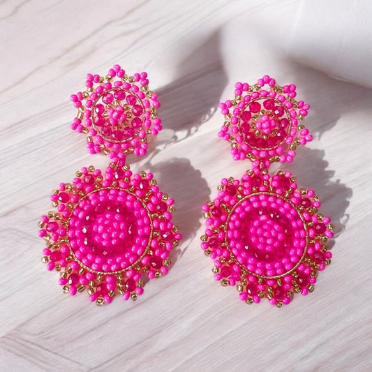 Pink & Gold Hand Beaded Earrings